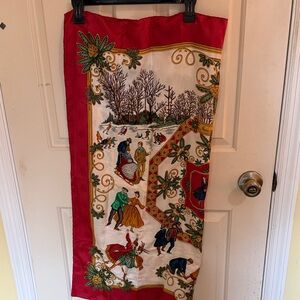 Vintage-Inspired Red & Ivory Winter Scene Scarf